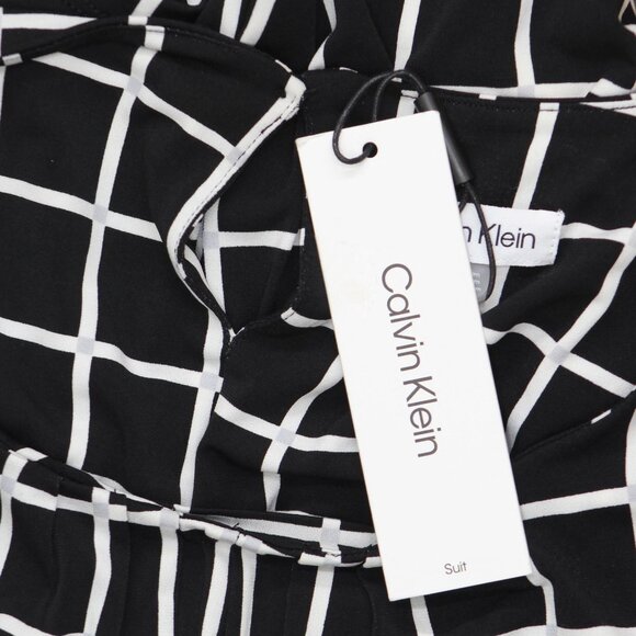 NWT Calvin Klein Womens Printed Pleat-Neck Blouse CSE1676F Black / Cream XL - Picture 6 of 7